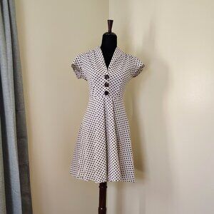 Cream & Brown Polka-dot RUBY ROX Diner Style Cap Sleeve Fit & Flare Midi Dress
